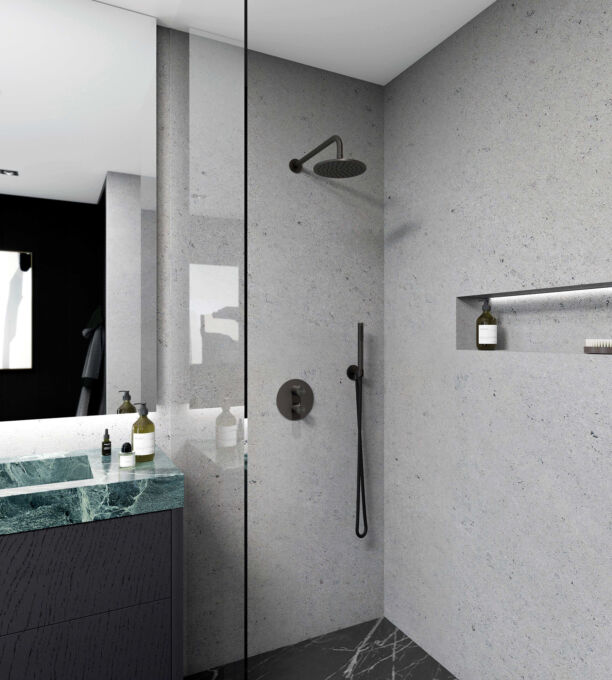IVY Combiset Concord 2 RVS316 geborsteld carbon black PVD Hoofddouche Medium20 Handdouche staafmodel LR