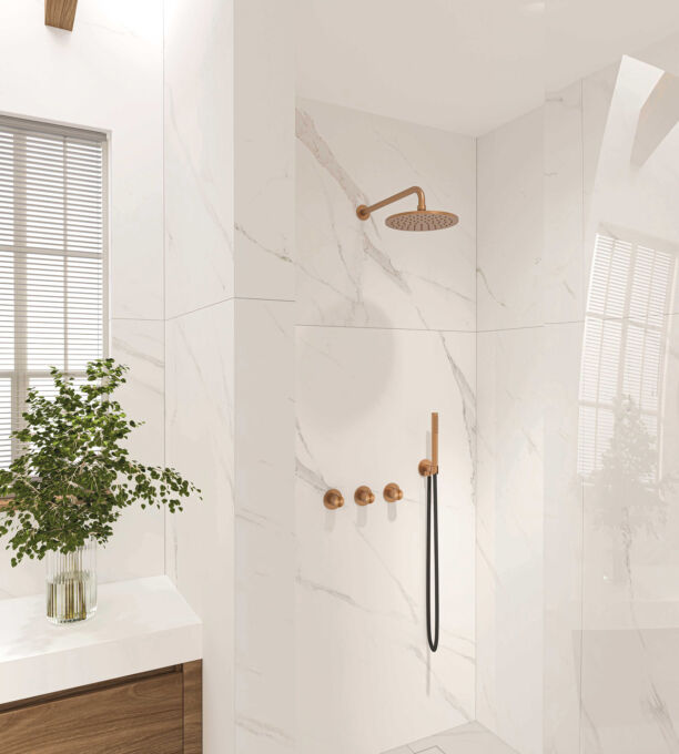 IVY Combiset Concord 4 RVS316 geborsteld mat koper PVD Hoofddouche Medium20 Handdouche staafmodel LR