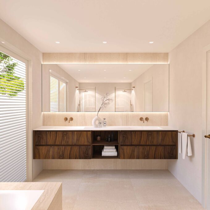 Bliss Spazio 600 model A mat wit onderkast houten keerlijst fineer Walnut IVY Pact geborsteld mat koper1 LR scaled
