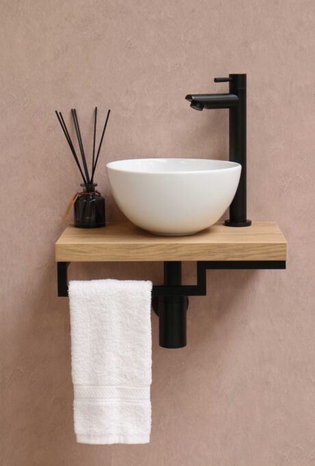 Fontein porselein Top afdekplaat ideal oak stalen frame spiegel rond in kader detail1 LR scaled