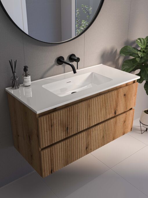 PROLINE 100 Porselein ELEGANT URBAN OAK IVY CONCORDE Glossy black Round Framed Mat zwart top scaled