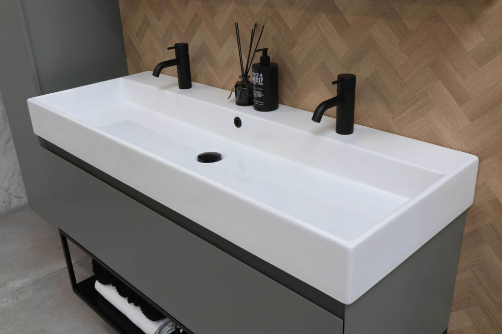 Unlimited 120 cm onderkast 1 lade mat beton groen ferro frame wastafel1 LR