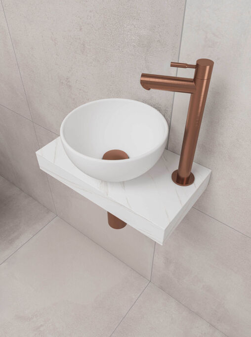 BLOCQ CALACATTA MAT WIT OTELLO 24 MAT WIT SET MAT ROSE GOUD HOGE KRAAN LR
