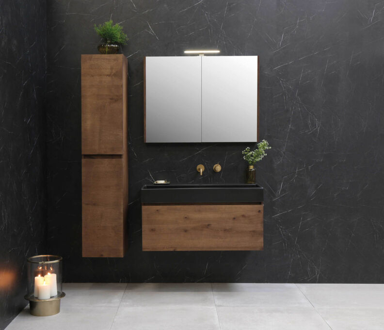 United mat zwart 100 cm onderkast met binnenlade fineer chocolate 100 cm sfeer2 LR
