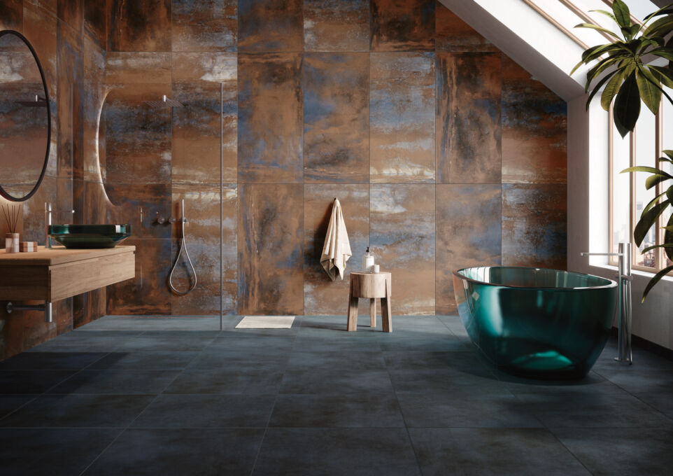 Streetlife Metallic Bad WF 60x120 rostblau BF 60x60 blaustahl HF