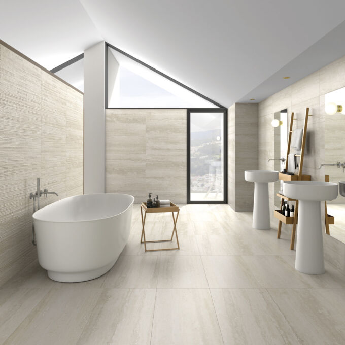 Pure Travertine Ivory Groove WC amb R3255 RR3264 RP9155 R